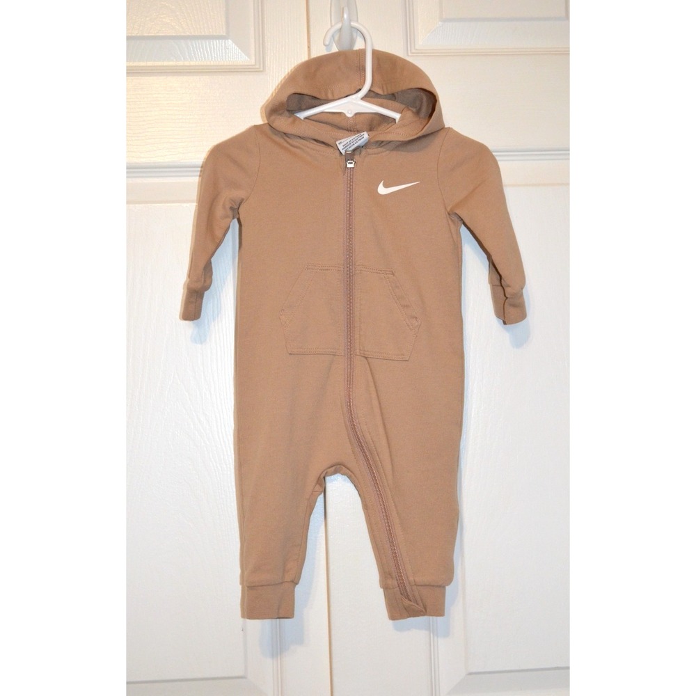 Nike Brown Hooded Zip Romper One-Piece‎ Long Sleeve for Baby Boy 6 Months